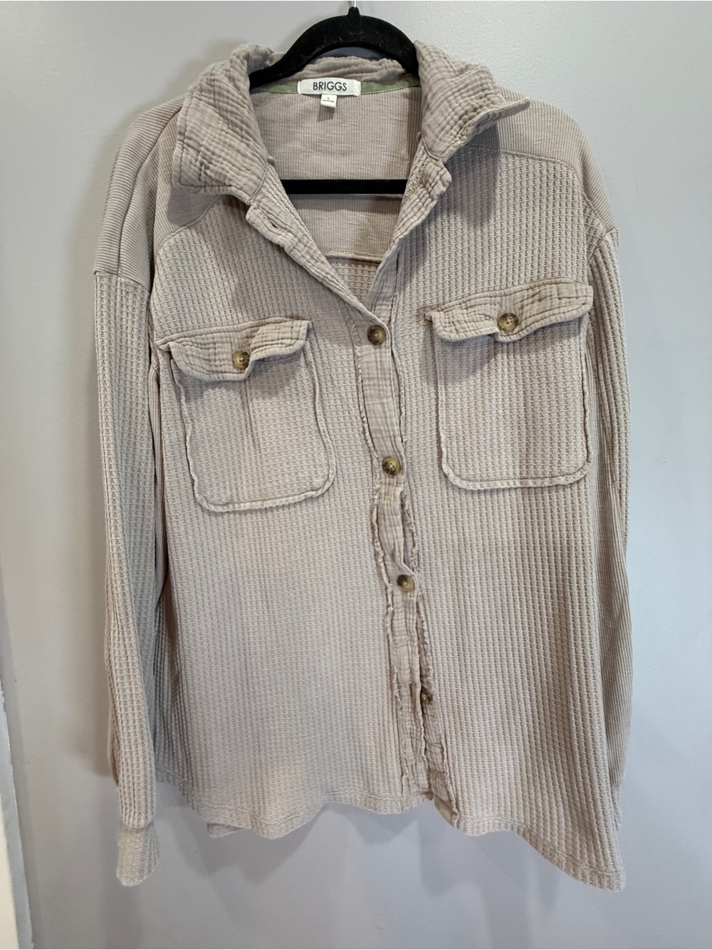 Briggs New York Beige/Cream Waffle-Knit Button-Down Shirt Jacket